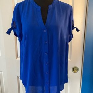 New York & Co Royal Blue Short Sleeve Blouse, L